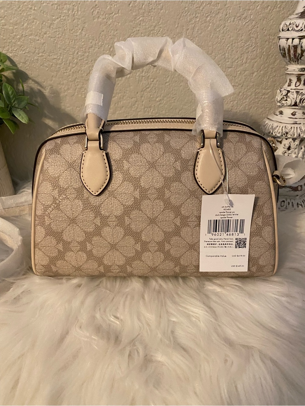 Kate Spade Madison duffle crossbody Beige Floral Satchel Zip Top Handle Strap - Picture 5 of 11